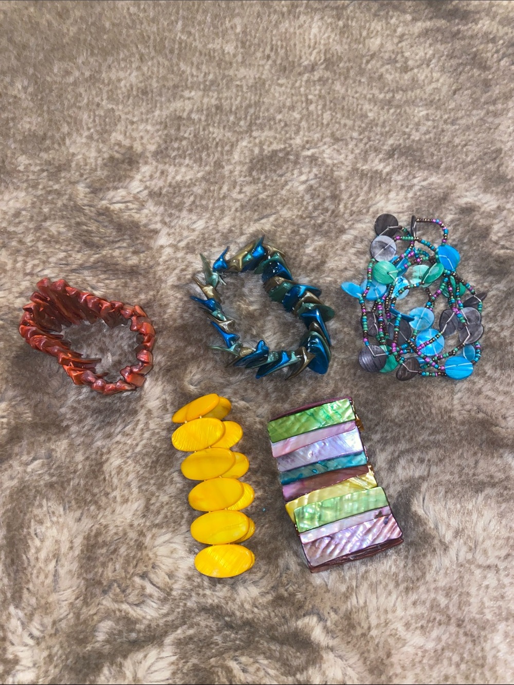 Colorful Bead & Shell Bracelet Set - Yellow, Teal, Coral, Blue, Multi